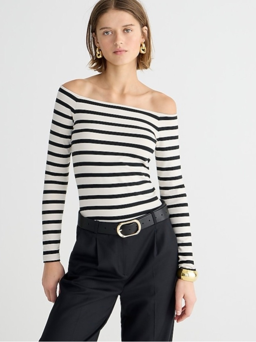 J Crew Off-the-shoulder long-sleeve shirt in striped stretch cotton Small